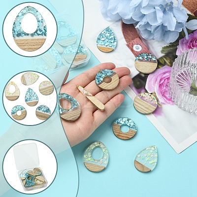 16Pcs 8 Styles Transparent Resin & White Wood Pendants RESI-FS0001-82-1