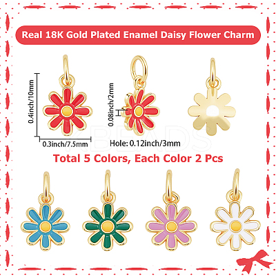 10Pcs 5 Colors Brass Enamel Charms KK-BBC0024-04-1