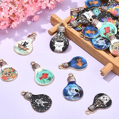 50Pcs 10 Styles Rack Plating Alloy Enamel Pendants ENAM-CJ0003-10-1