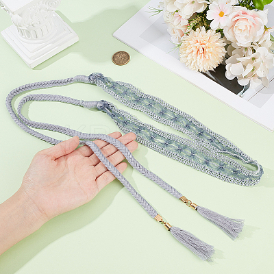 1Pc Cotton and Linen Flower Lace Tassel Waist Belly Belts AJEW-GF0012-32A-1