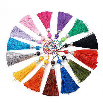28Pcs 14 Colors Polyester Tassel Big Pendants Decorations HJEW-TA0001-07-1