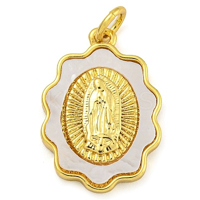 Brass Pendants with Shell and Jump Ring KK-D534-03G-02-1
