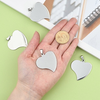 Non-Tarnish 201 Stainless Steel Heart Stamping Blank Tag Pendants STAS-S030-13-1