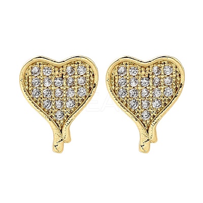 Heart Brass Micro Pave Cubic Zirconia Ear Studs EJEW-D304-35P-1