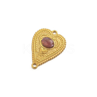 Stainless Steel Pave Dyed Old Rose Natural Agate Peach Heart Connector Charms PW-WG0EEB2-07-1