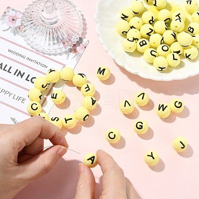 1 Set 26Pcs Yellow Round with Letter Silicone Beads ST-CJ0041-015-1