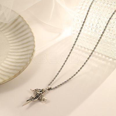 304 Stainless Steel Twisted Rose Cross Pendant Necklaces GU6622-1