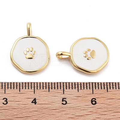 Flat Round with Paw Print Pattern Rack Plating Brass Enamel Pendants KK-G512-12G-1