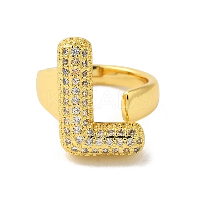 Letter Brass Micro Pave Clear Cubic Zirconia Open Cuff Ring for Women RJEW-N046-03L-G-1