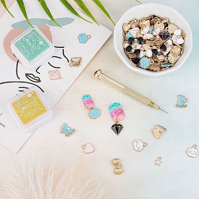 DIY 120Pcs Alloy Enamel Nail Art Dangle Charm Decoration Sets MRMJ-SC0001-06-1