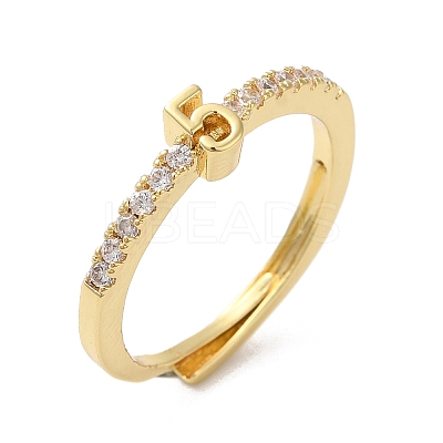 Rack Plating Brass Clear Cubic Zirconia Number 5 Adjustable Rings for Women RJEW-S407-09G-05-1