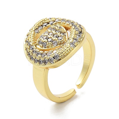 Brass with Cubic Zirconia Open Cuff Rings for Women RJEW-A035-17G-1