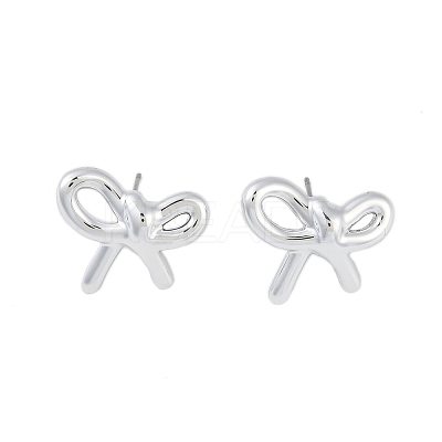 Bowknot CCB Plastic Stud Earrings for Women EJEW-Q382-07P-1