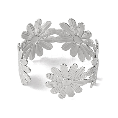Flower 304 Stainless Steel Bangles for Women BJEW-B104-08P-1