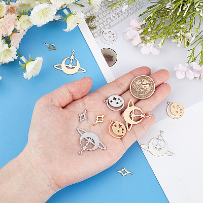 12Pcs 3 Style 201 Stainless Steel Pendants STAS-DC0003-07-1