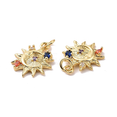 Sun with Moon Brass Micro Pave Colorful Cubic Zirconia Pendants X-KK-G406-37G-1