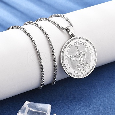 201 Stainless Steel Rhinestone Pendant Necklaces for Women NJEW-U021-02P-1