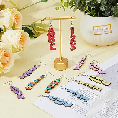 6 Sets 6 Colors Wood Dangle Earrings with Iron Pins EJEW-FI0003-27-1