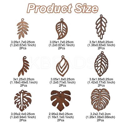 18Pcs 9 Styles Natural Walnut Wood Pendants WOOD-FS0001-48-1