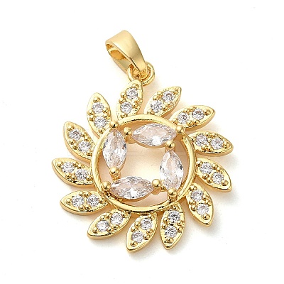 Brass Micro Pave Clear Cubic Zirconia with Glass Pendants KK-G483-06G-1