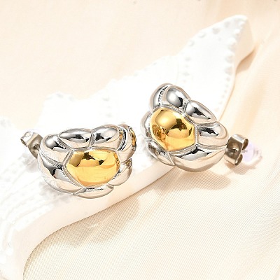 304 Stainless Steel Two-tone Stud Earrings for Women EJEW-R023-01GP-06-1