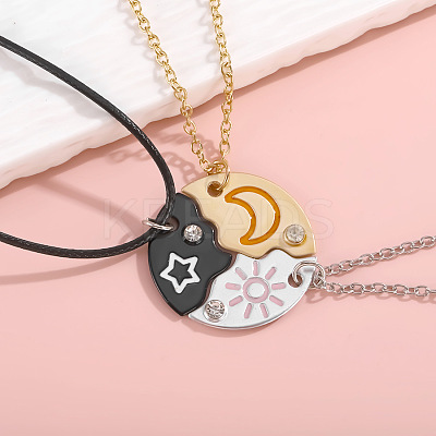 3Pcs Star & Moon & Sun Friendship Alloy Enamel Pendant Necklaces FS-WG4D9F6-01-1