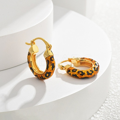 Leopard Print Brass Enamel Hoop Earrings for Women EJEW-U055-11B-G-1