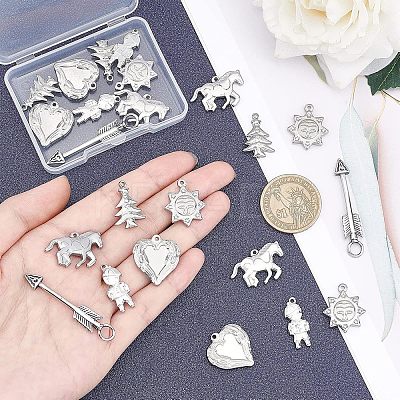 24Pcs 6 Styles 304 Stainless Steel Pendants STAS-UN0022-45-1