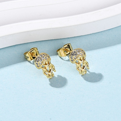 Brass Micro Pave Clear Cubic Zirconia Earrings LS-EJEW-D328-03G-05-1