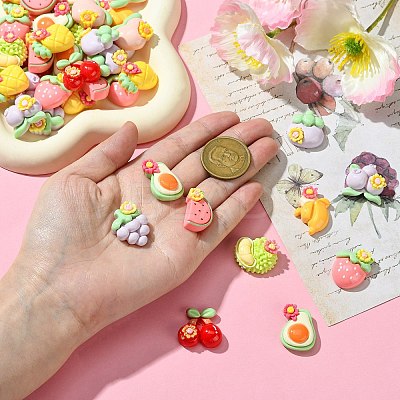 55Pcs 11 Styles Opaque Resin Decoden Flower &  Fruit Cabochons RESI-CJ0004-10-1