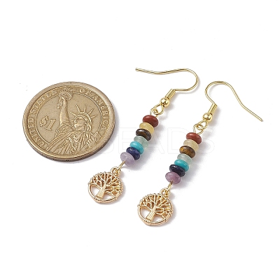 3 Pairs 3 Color Natural & Synthetic Mixed Gemstone Disc Beaded Dangle Earrings EJEW-JE05643-1