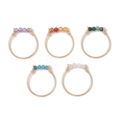 Natural Apatite & Natural Carnelian & Natural Amethyst & Natural Moss Agate Beads Finger Rings RJEW-TA00187-1