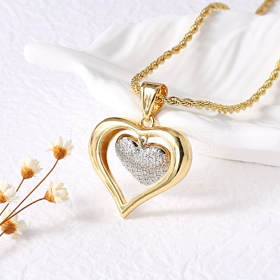 Heart Brass Micro Pave Clear Cubic Zirconia Pendant Necklaces for Women NJEW-S385-04B-G-1