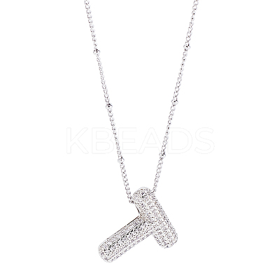 1Pc Brass Micro Pave Cubic Zirconia Letter Pendant Necklaces NJEW-LP0001-43T-P-1