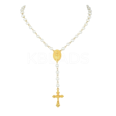 Glass Pearl Rosary Bead Necklaces NJEW-JN04340-1