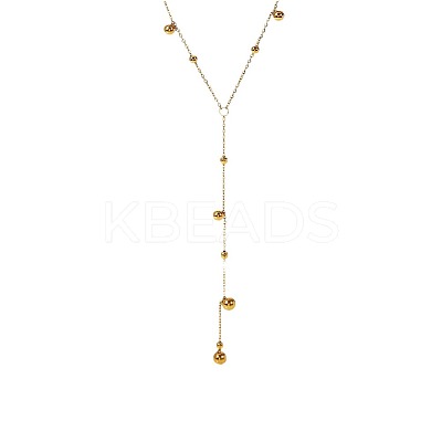 304 Stainless Steel Ball Chain Long Tassel Y Necklaces for Women FS-WG75565-01-1
