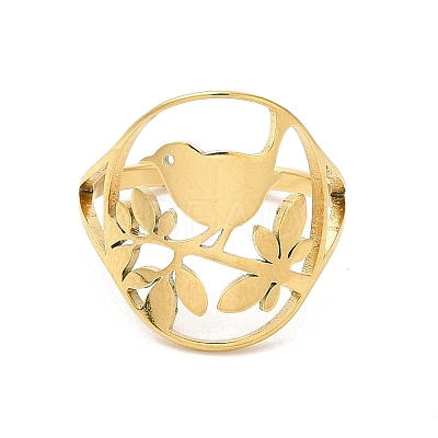 Ion Plating(IP) 304 Stainless Steel Bird Adjustable Ring for Women RJEW-L107-034G-1
