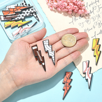 12Pcs 6 Styles Printed Acrylic Big Pendants MACR-CJ0001-53-1