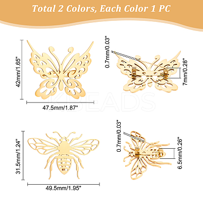 4Pcs 4 Style Butterfly & Bee Brooches STAS-UN0034-84-1
