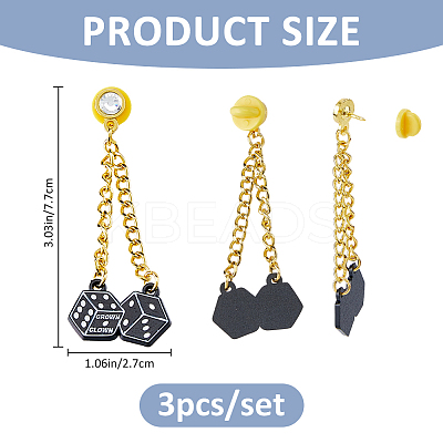 3Pcs Alloy Micro Pave Clear Cubic Zirconia Pin JEWB-FH0003-25C-1
