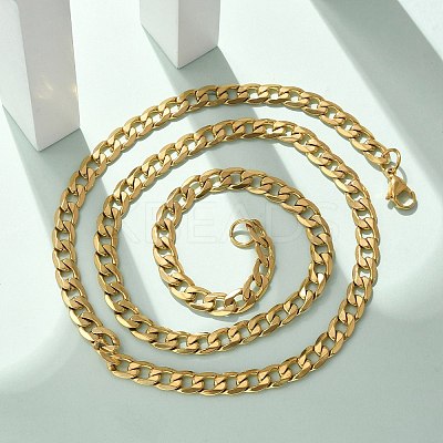 304 Stainless Steel Cuban Link Chain Necklaces NJEW-S442-01G-1