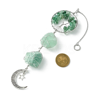 Tree of Life Natural Green Aventurine Pendant Decorations HJEW-JM01855-03-1