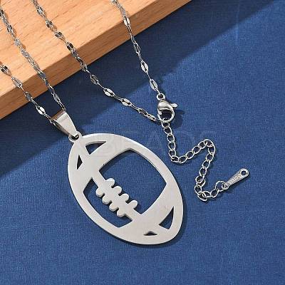 201 Stainless Steel Hollow Rugby Pendant Necklaces NJEW-D318-01P-1