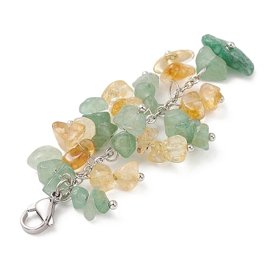 Natural Green Aventurine & Citrine Chip Beaded Pendant Decorations HJEW-JM01234-05-1