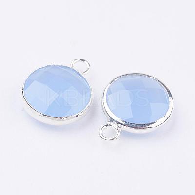Silver Color Plated Brass Glass Flat Round Charms GLAA-M003-A-18S-1