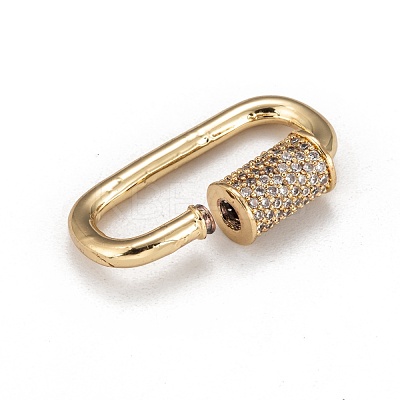 Brass Micro Pave Cubic Zirconia Screw Carabiner Lock Charms ZIRC-E158-14G-1