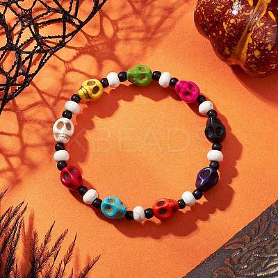 Synthetic Turquoise & Glass Seed Beads Bracelets BJEW-JB12169-1