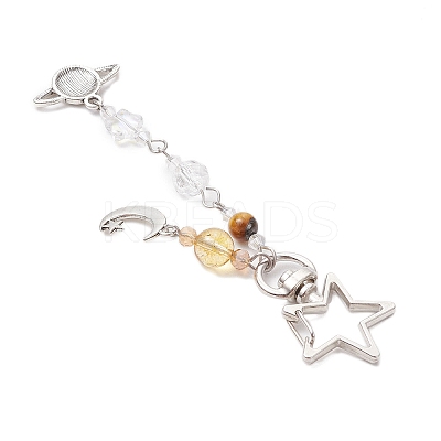 Natural Quartz Crystal Beads with Natural Grade AB Tiger Eye Beads and Glass Beads and Alloy Charms Decorations HJEW-JM03031-1