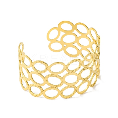 Ion Plating(IP) Oval 304 Stainless Steel Cuff Bangles for Women BJEW-B104-16G-1