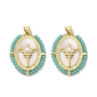 Brass Pave Shell Pendants KK-I708-01B-G-1